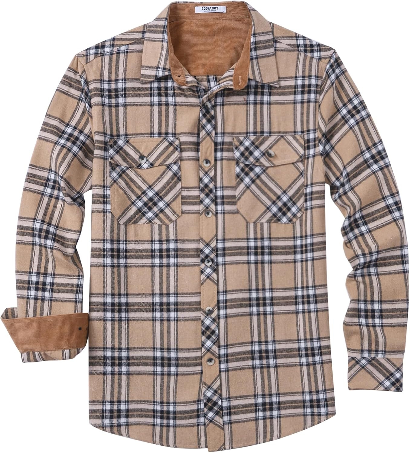 image:imageCOOFANDY Mens Lightweight Flannel Long Sleeve Casual Work Plaid ShirtsPlaidkhaki