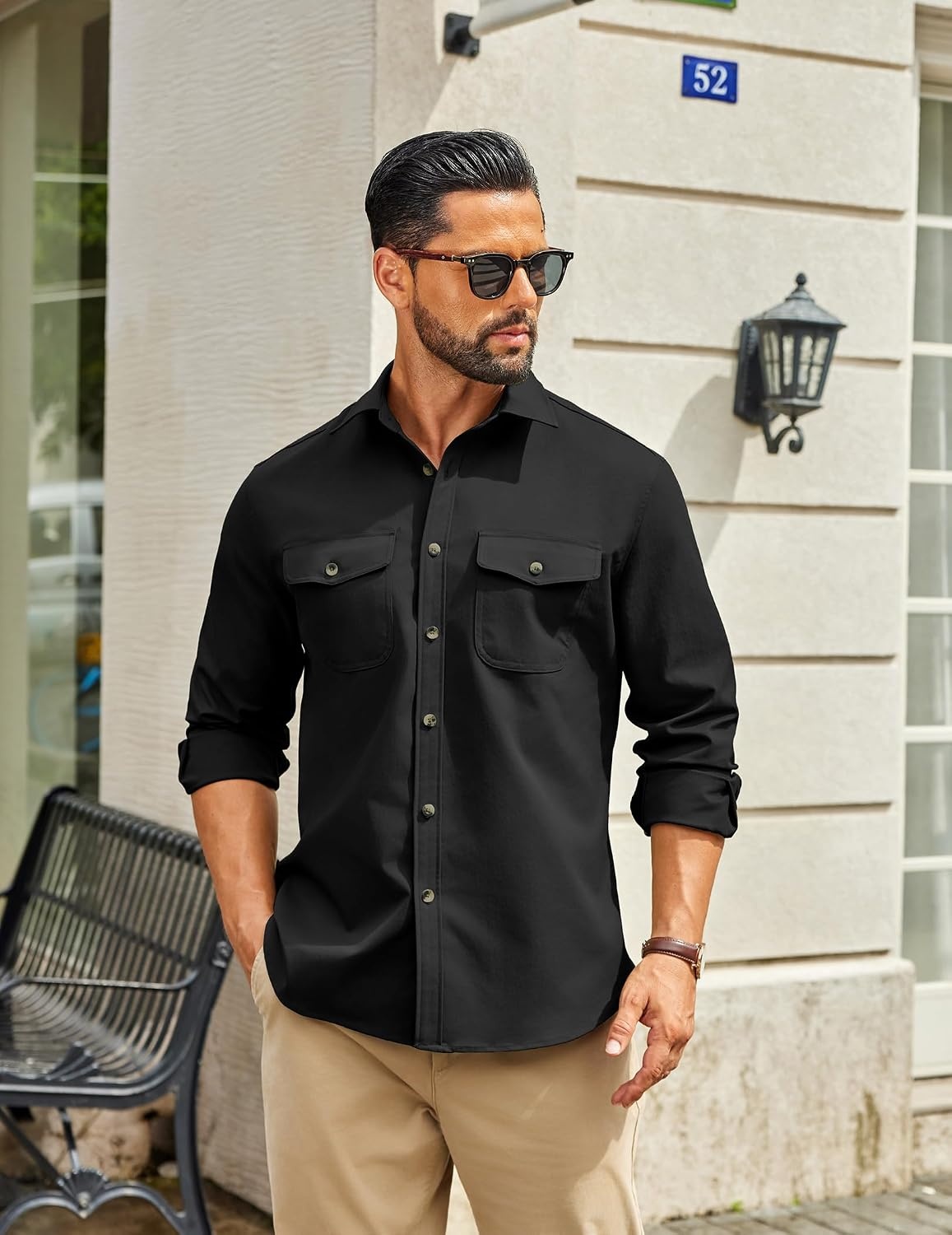 image:imageCOOFANDY Mens Long Sleeve Button Down Work Shirt with Flap PocketsBlack