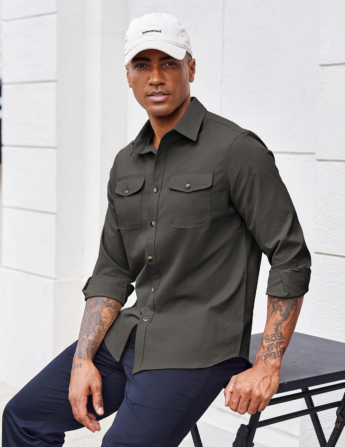 image:imageCOOFANDY Mens Long Sleeve Button Down Work Shirt with Flap PocketsDark Green