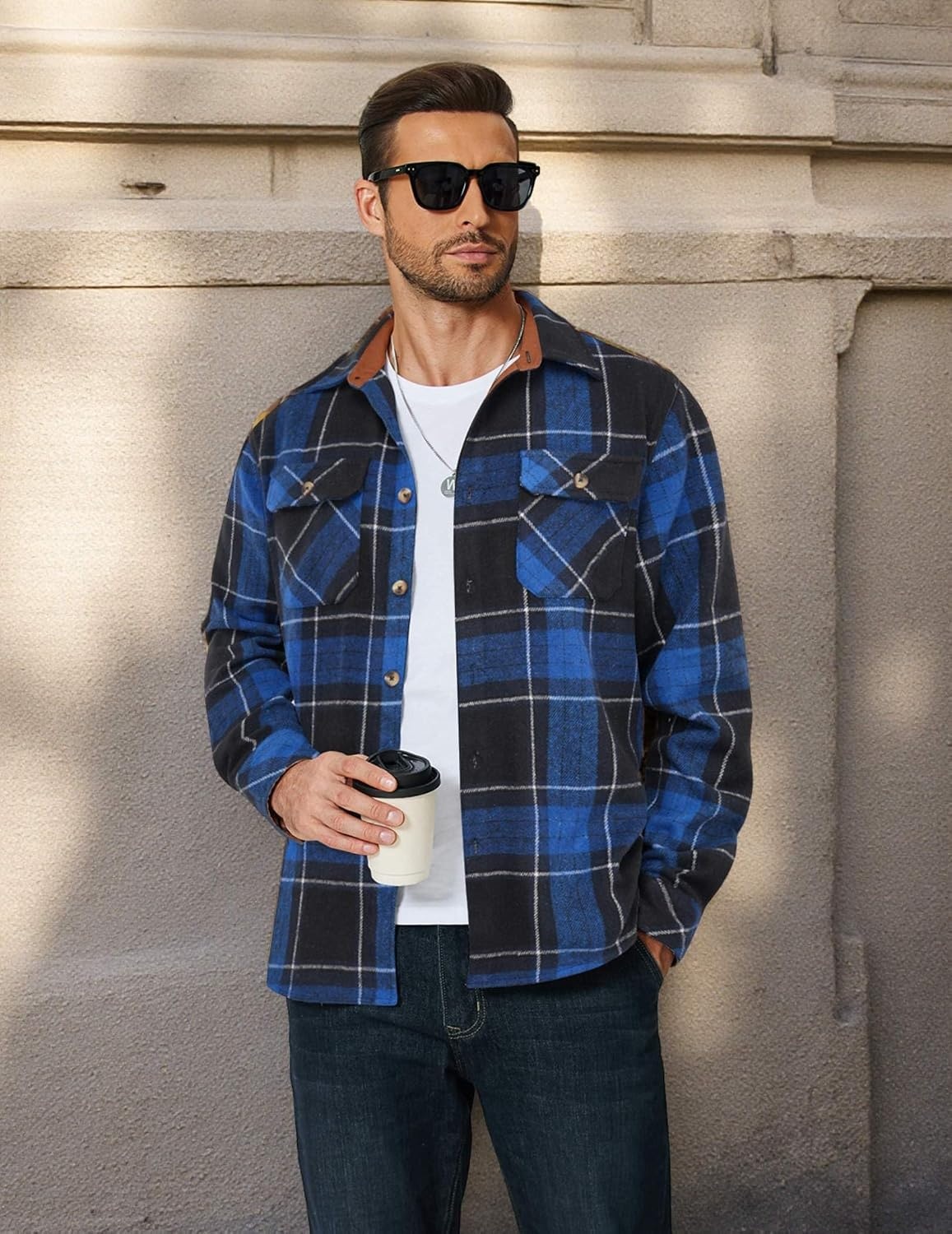 image:imageCOOFANDY Mens Long Sleeve Flannel Shirts Fashion Flannel Shirt Casual Button Down Shirt Jakcet with PocketsBlack Blue