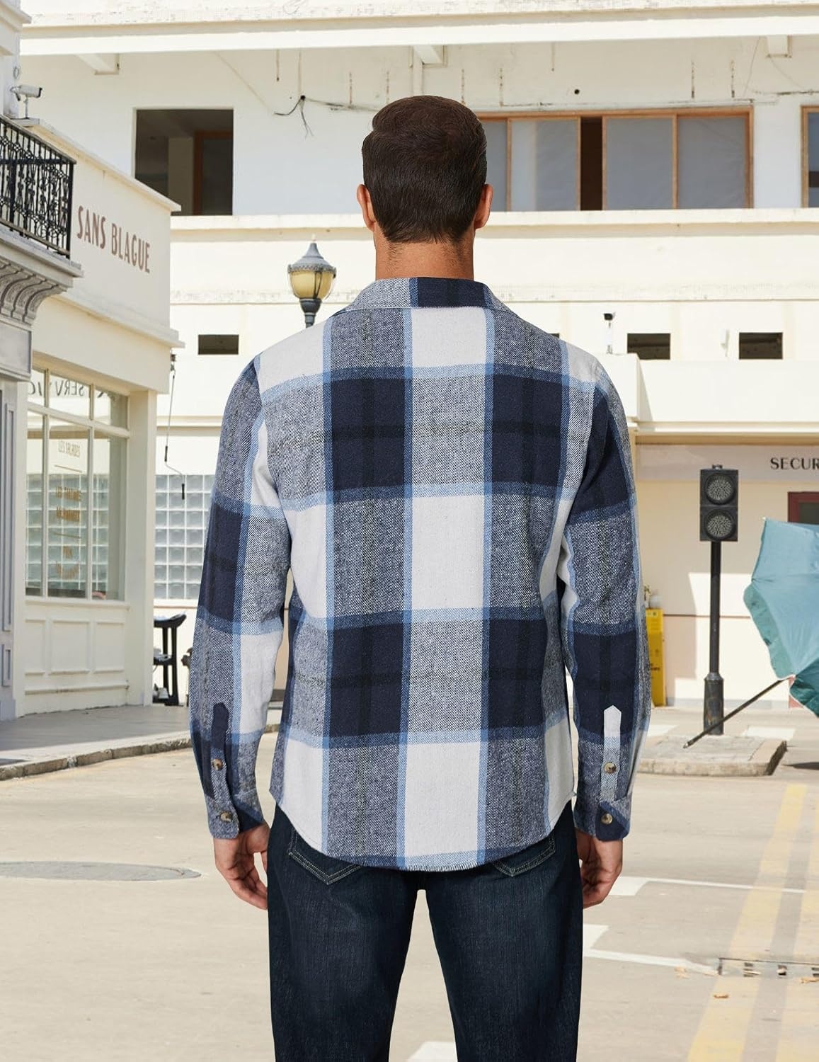 image:imageCOOFANDY Mens Long Sleeve Flannel Shirts Fashion Flannel Shirt Casual Button Down Shirt Jakcet with PocketsBlue