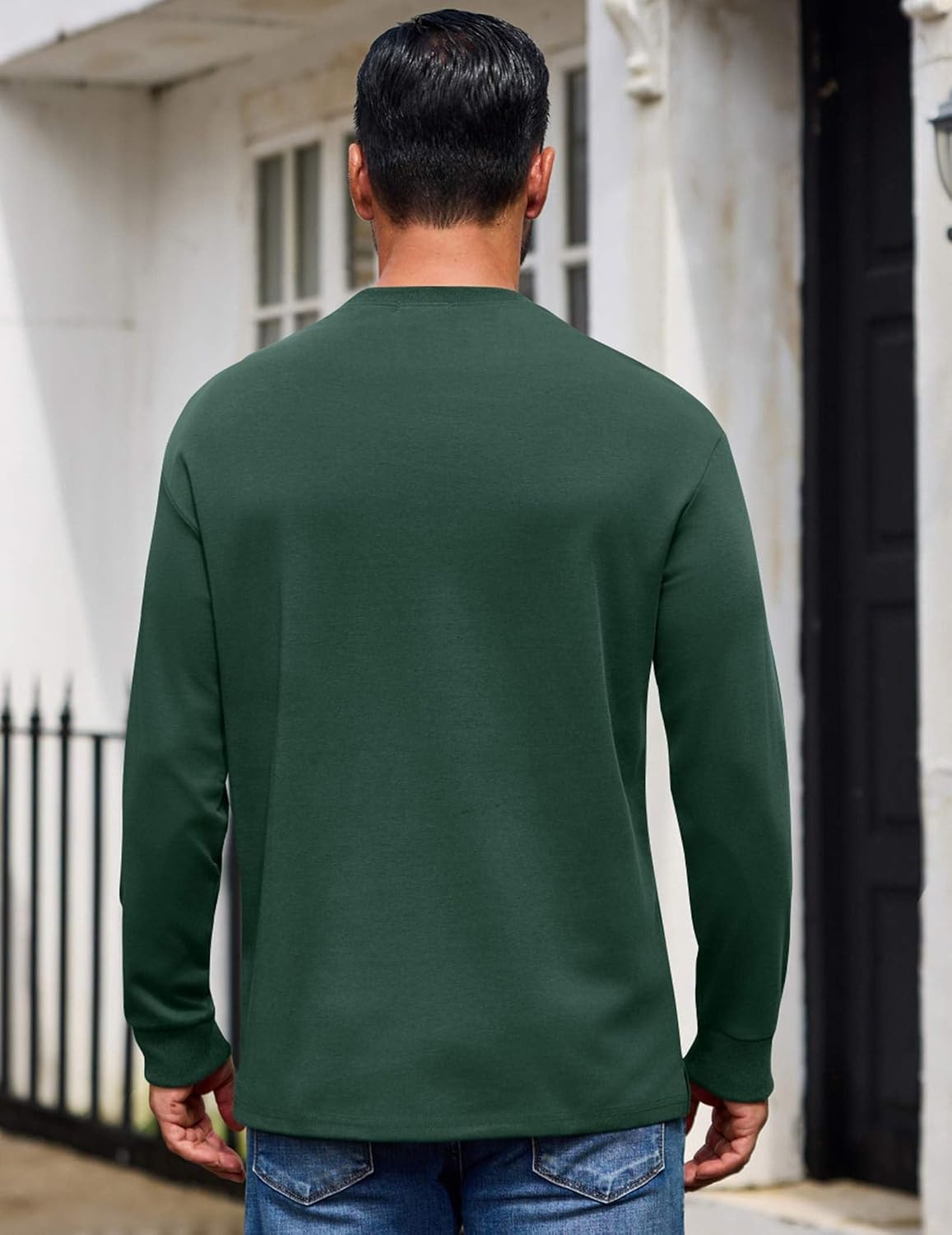 image:imageCOOFANDY Mens Long Sleeve T Shirt Heavyweight Crew Neck TShirt Premium Cotton TeeDark Green
