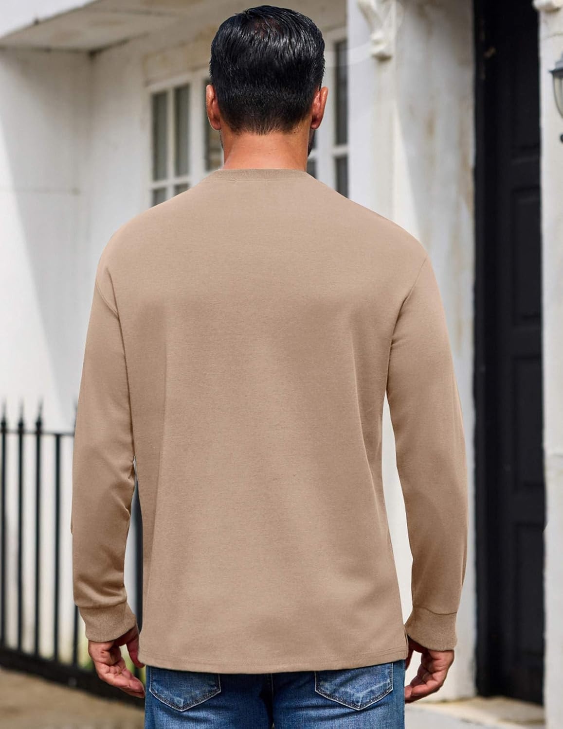 image:imageCOOFANDY Mens Long Sleeve T Shirt Heavyweight Crew Neck TShirt Premium Cotton TeeKhaki