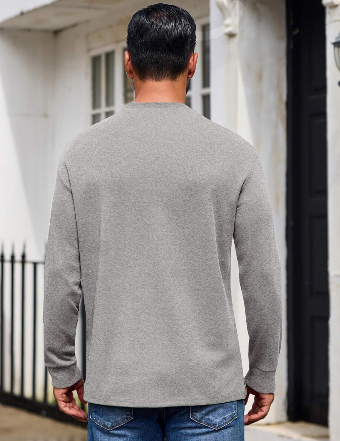 image:imageCOOFANDY Mens Long Sleeve T Shirt Heavyweight Crew Neck TShirt Premium Cotton TeeLight Heather