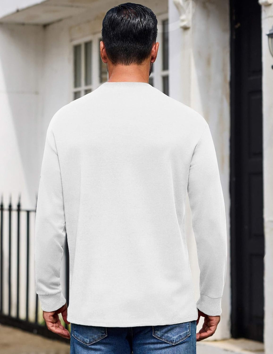 image:imageCOOFANDY Mens Long Sleeve T Shirt Heavyweight Crew Neck TShirt Premium Cotton TeeWhite