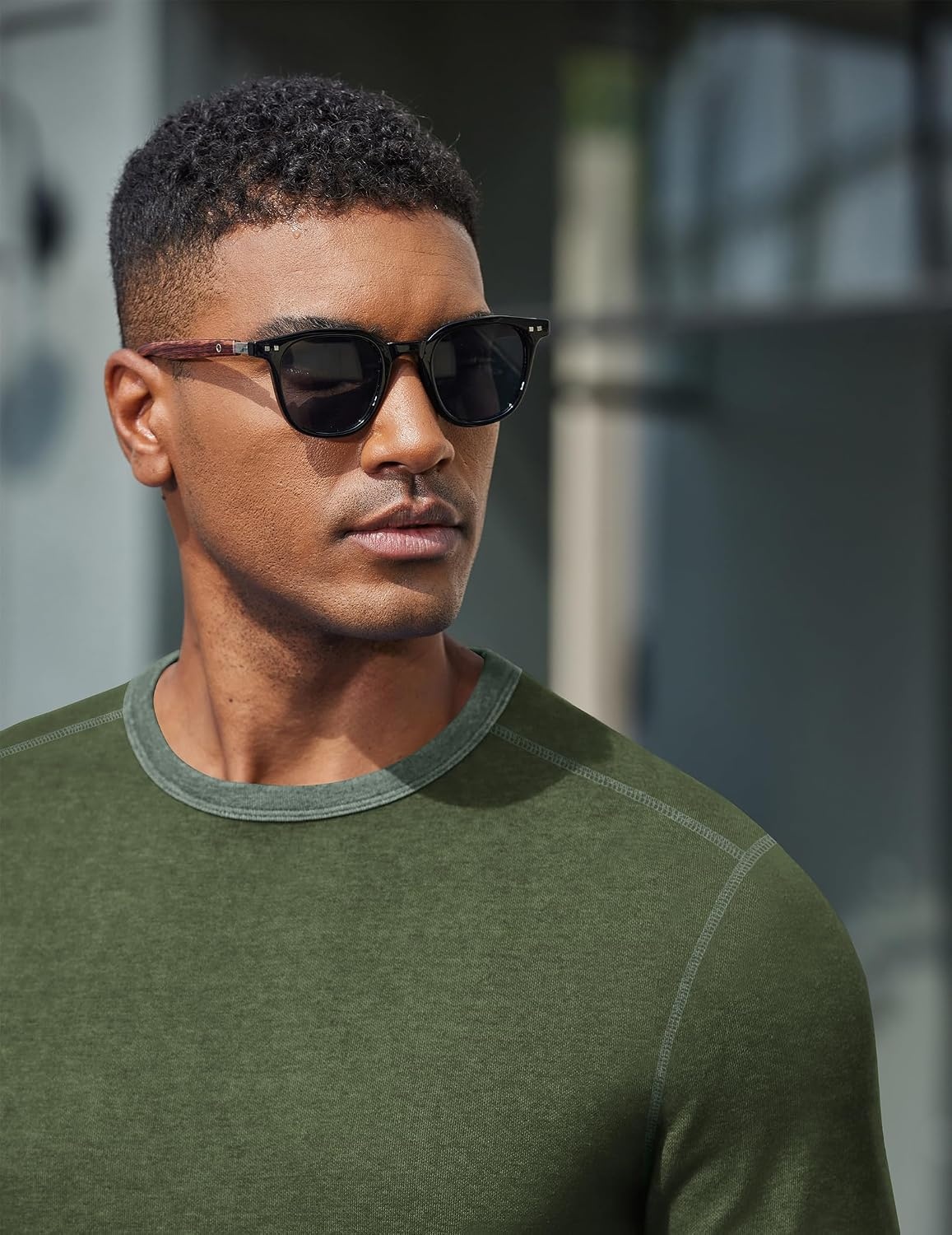 image:imageCOOFANDY Mens Long Sleeve T Shirts Cotton Crew Neck Heavyweight Tee Shirts Color Block Casual Pullover ShirtArmy Green