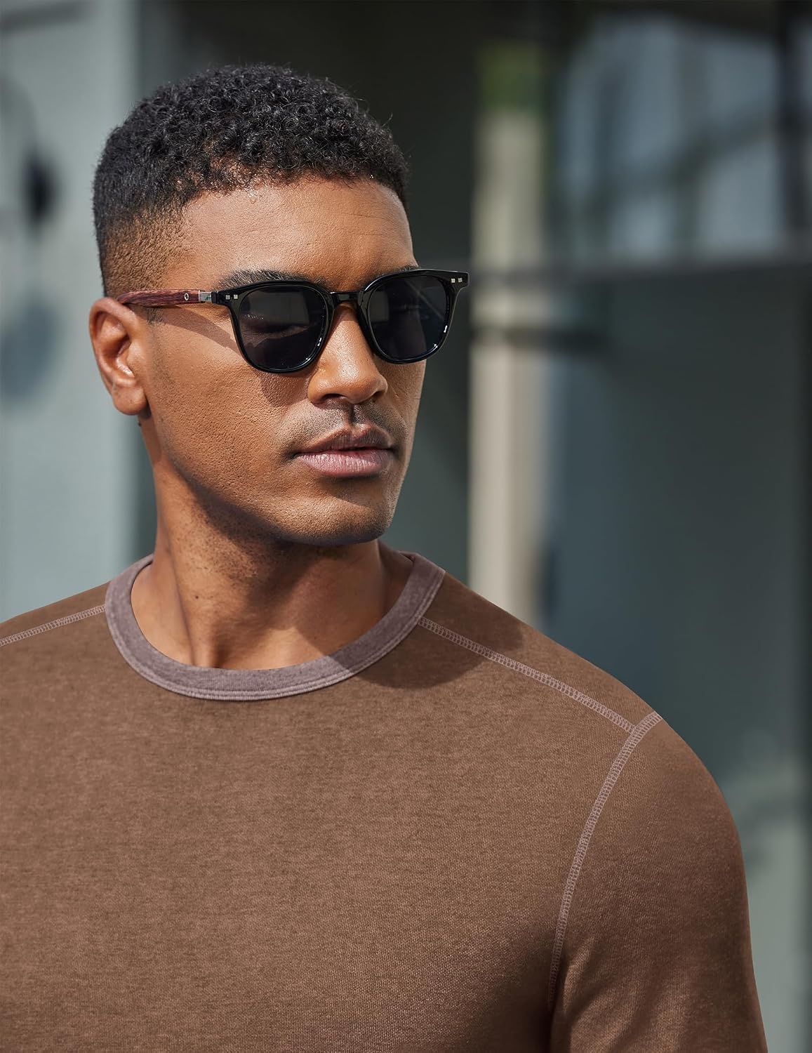 image:imageCOOFANDY Mens Long Sleeve T Shirts Cotton Crew Neck Heavyweight Tee Shirts Color Block Casual Pullover ShirtBrown