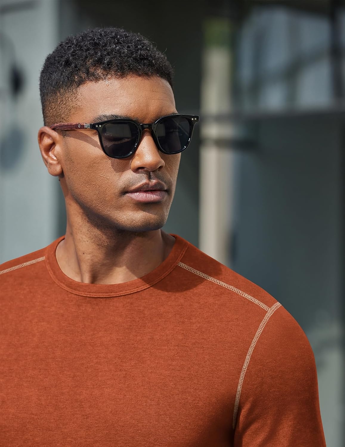 image:imageCOOFANDY Mens Long Sleeve T Shirts Cotton Crew Neck Heavyweight Tee Shirts Color Block Casual Pullover ShirtCaramel