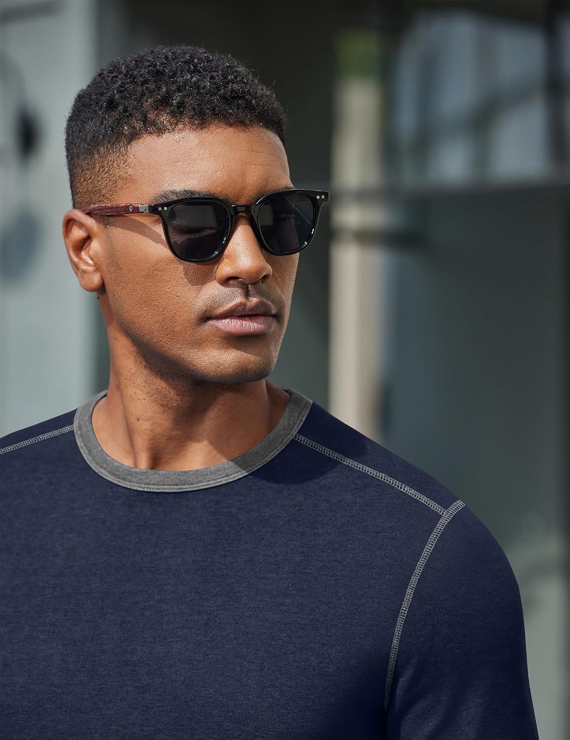 image:imageCOOFANDY Mens Long Sleeve T Shirts Cotton Crew Neck Heavyweight Tee Shirts Color Block Casual Pullover ShirtDark Blue