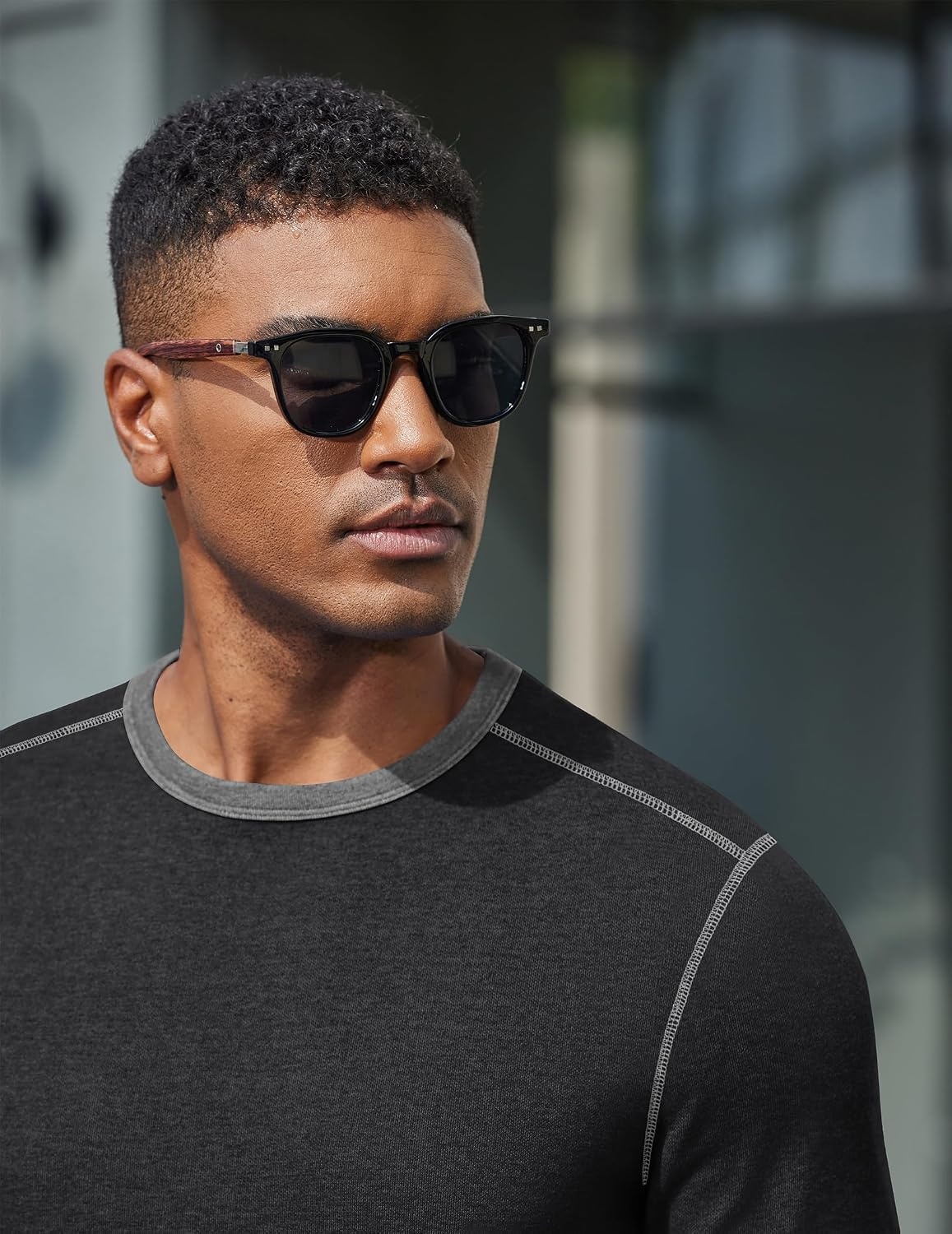 image:imageCOOFANDY Mens Long Sleeve T Shirts Cotton Crew Neck Heavyweight Tee Shirts Color Block Casual Pullover ShirtDark Grey