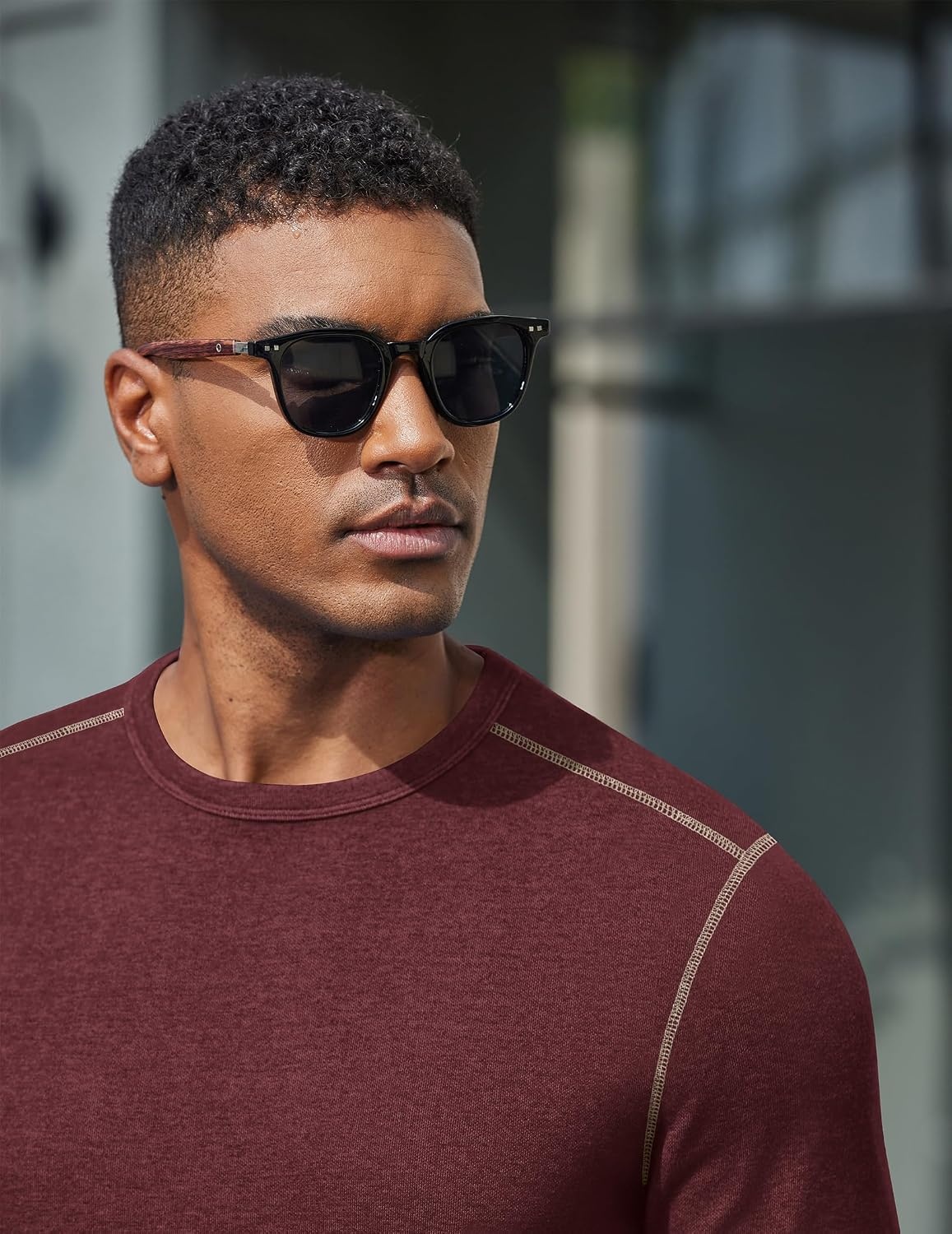 image:imageCOOFANDY Mens Long Sleeve T Shirts Cotton Crew Neck Heavyweight Tee Shirts Color Block Casual Pullover ShirtDark Red