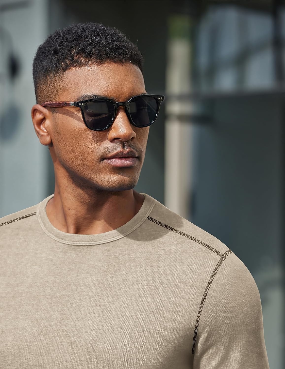 image:imageCOOFANDY Mens Long Sleeve T Shirts Cotton Crew Neck Heavyweight Tee Shirts Color Block Casual Pullover ShirtMoon Grey