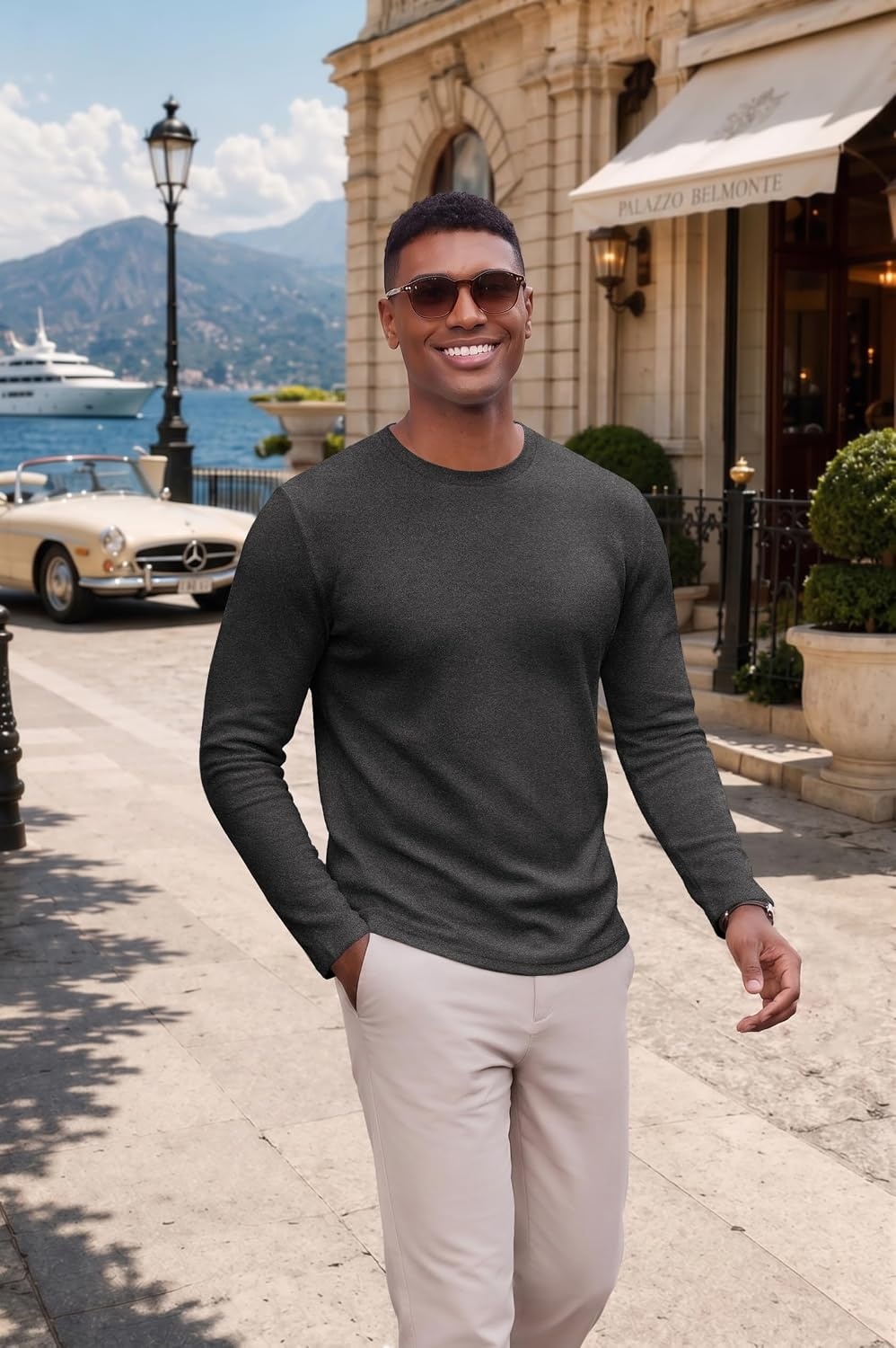 image:imageCOOFANDY Mens Long Sleeve Tee Shirts Knit Crew Neck Shirts Casual PulloverDark Grey
