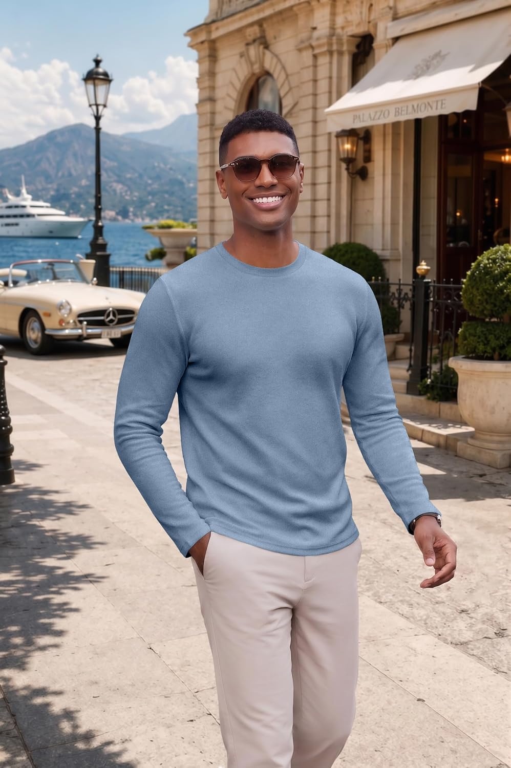 image:imageCOOFANDY Mens Long Sleeve Tee Shirts Knit Crew Neck Shirts Casual PulloverLight Blue