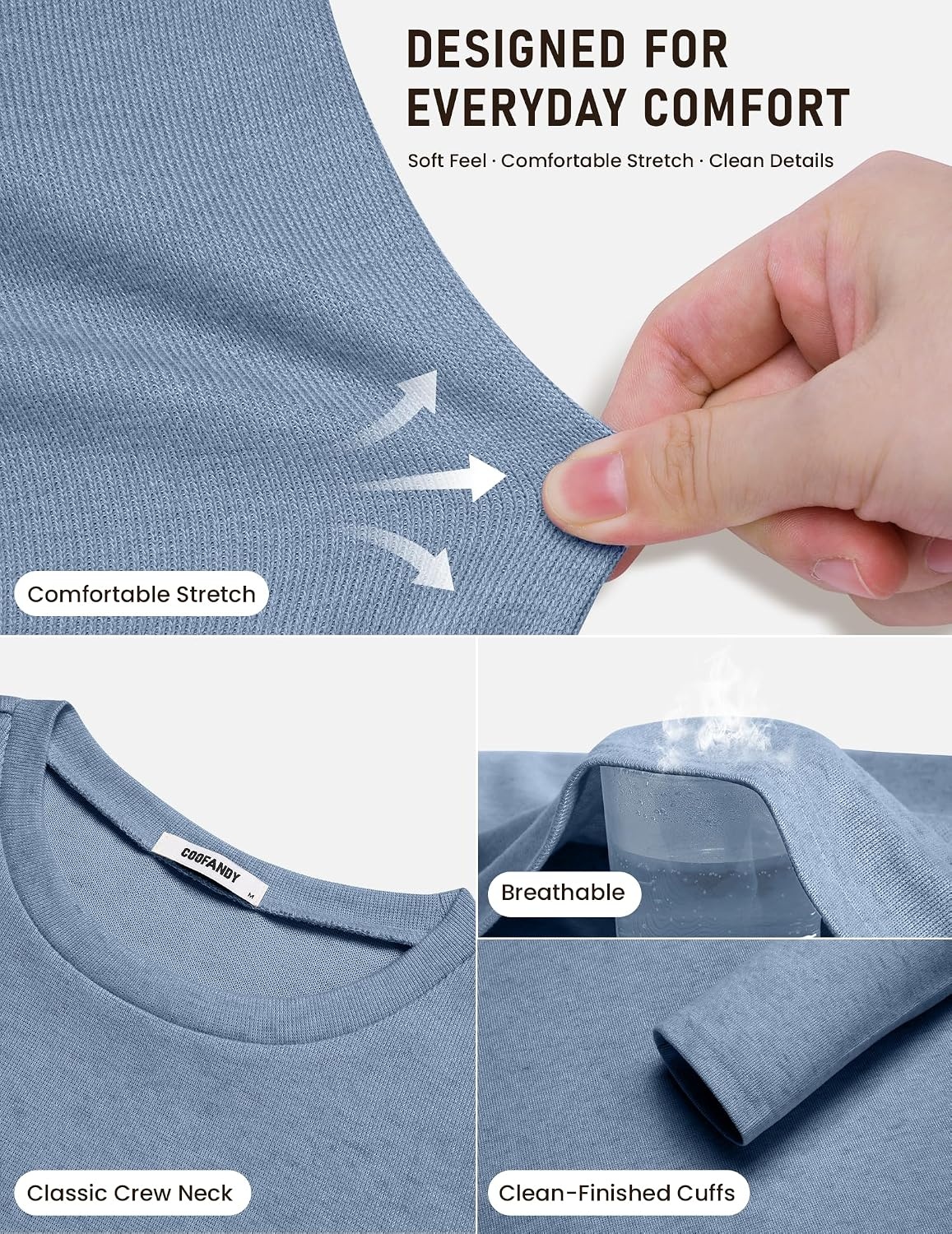 image:imageCOOFANDY Mens Long Sleeve Tee Shirts Knit Crew Neck Shirts Casual PulloverLight Blue