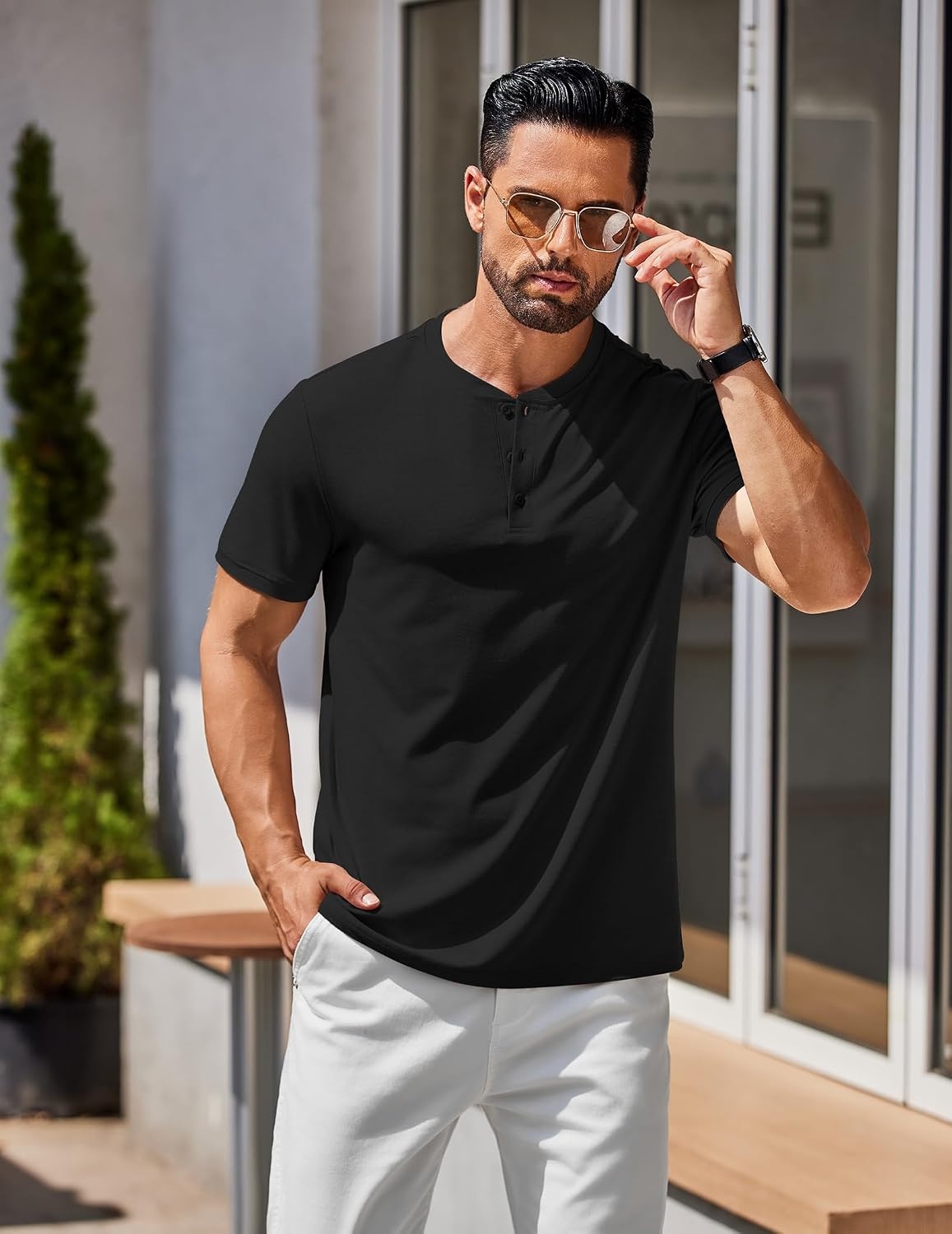 image:imageCOOFANDY Mens T Shirts Henley Shirts Short Sleeve Casual Shirts for MenAll Black