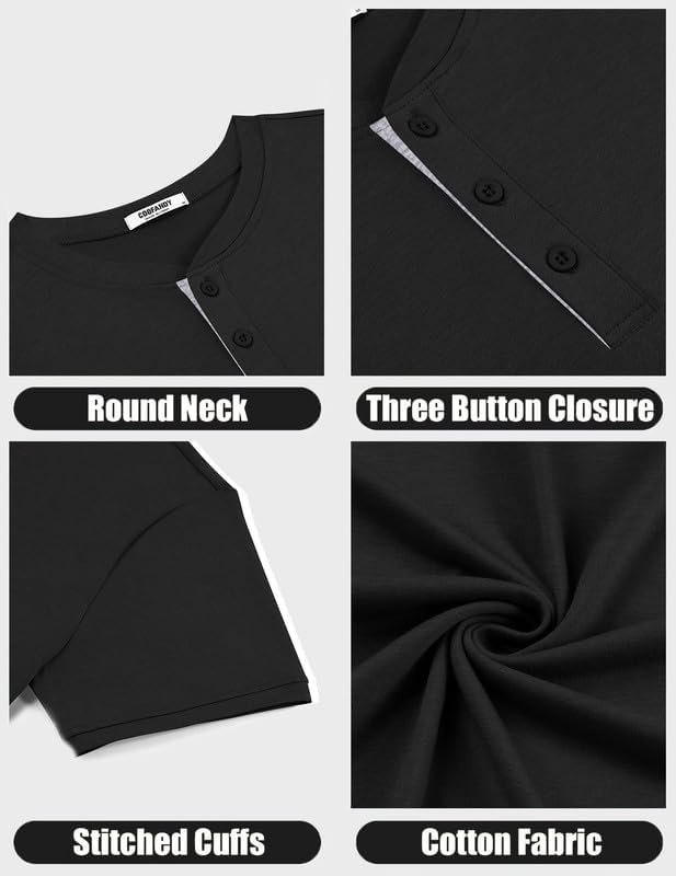 image:imageCOOFANDY Mens T Shirts Henley Shirts Short Sleeve Casual Shirts for MenBlack Grey