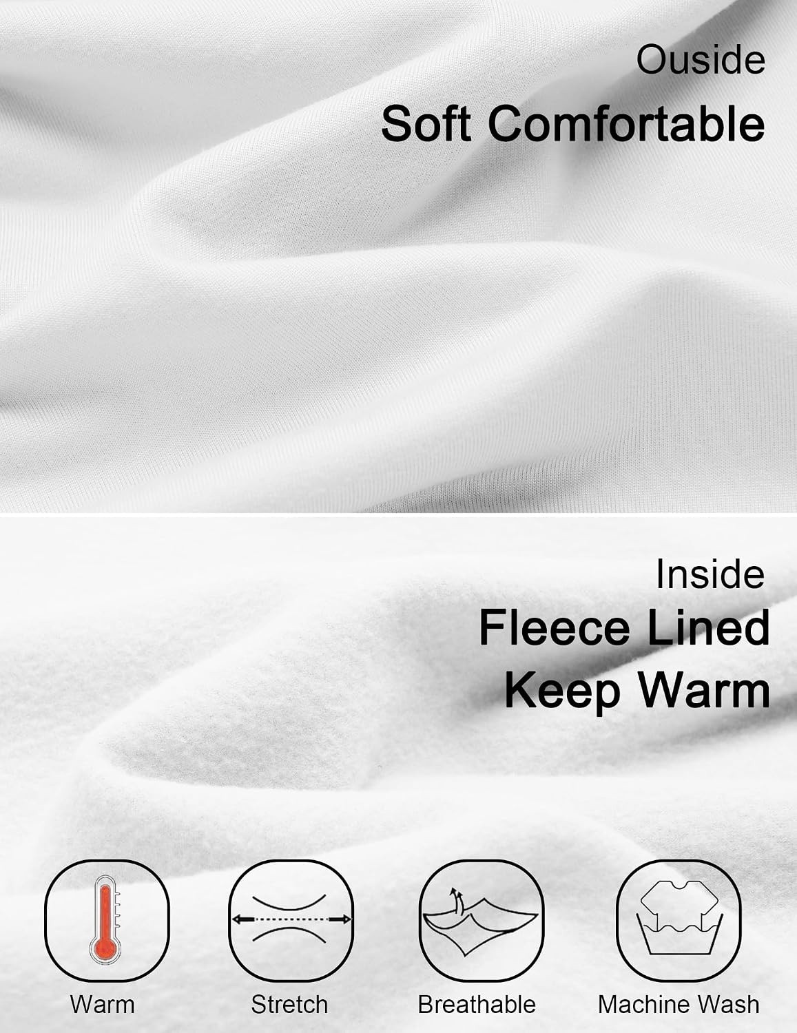 image:imageCOOFANDY Mens Thermal T Shirts Long Sleeve Fleece Lined Tee Casual Soft TopAll White