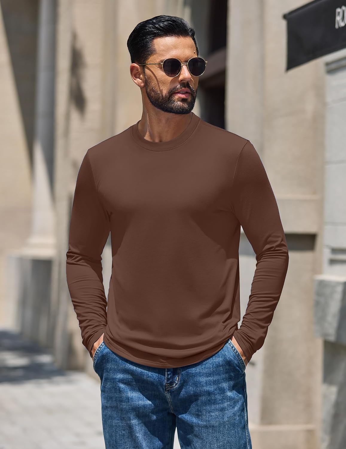 image:imageCOOFANDY Mens Thermal T Shirts Long Sleeve Fleece Lined Tee Casual Soft TopBrown