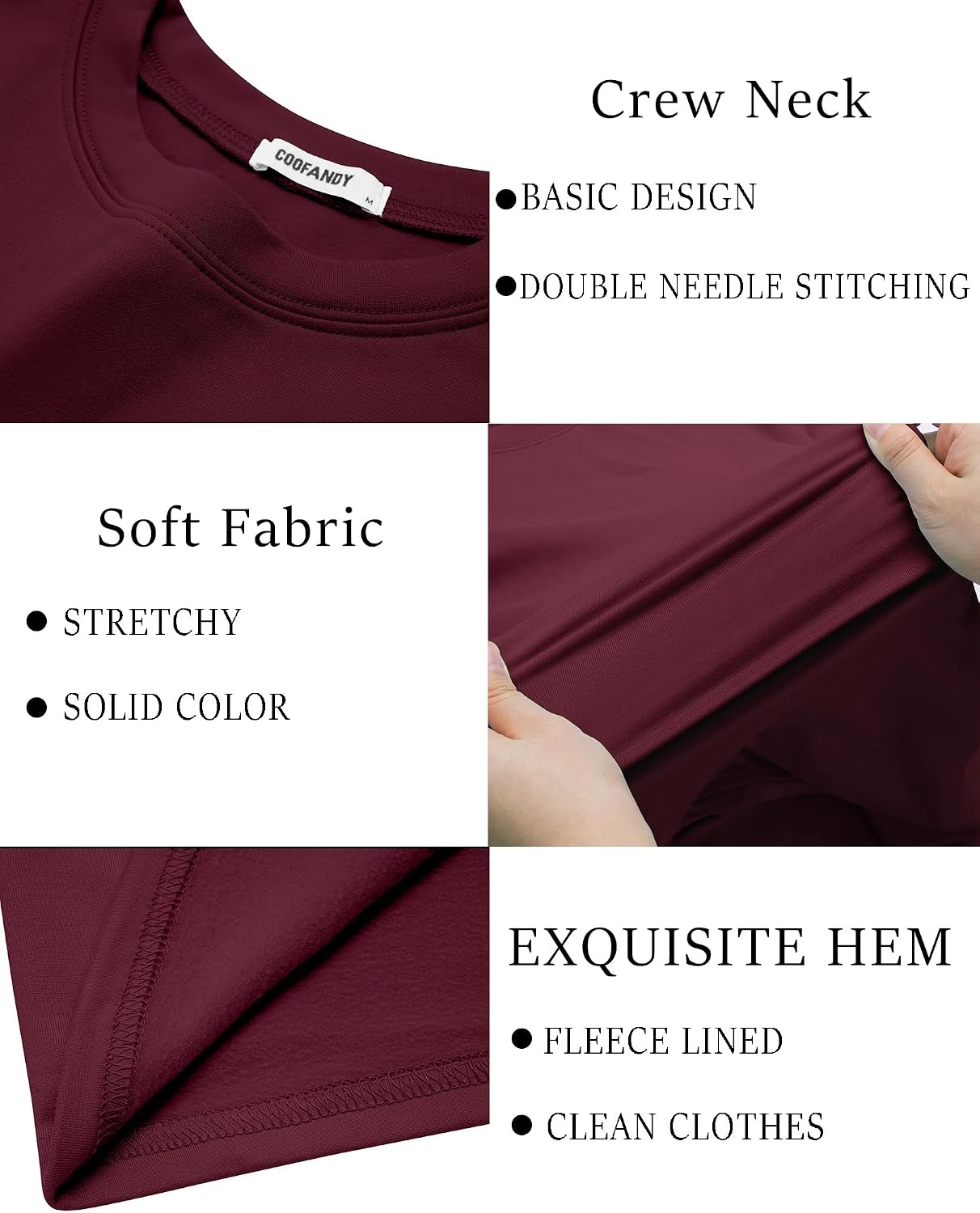 image:imageCOOFANDY Mens Thermal T Shirts Long Sleeve Fleece Lined Tee Casual Soft TopWine Red