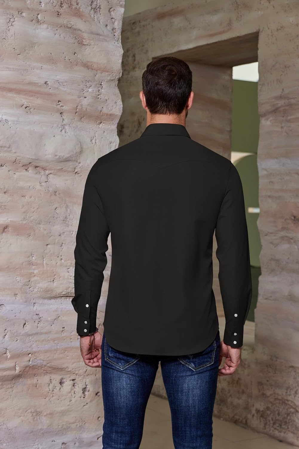 image:imageCOOFANDY Mens Western Cowboy Shirts Casual Button Down Shirt Long SleeveBlack