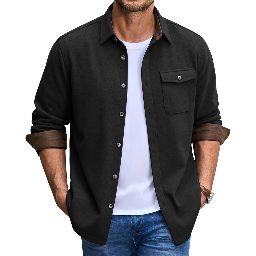 image:imageCOOFANDY Mens Button Down Shirt Jacket Long Sleeve Flannel ShirtsBlack