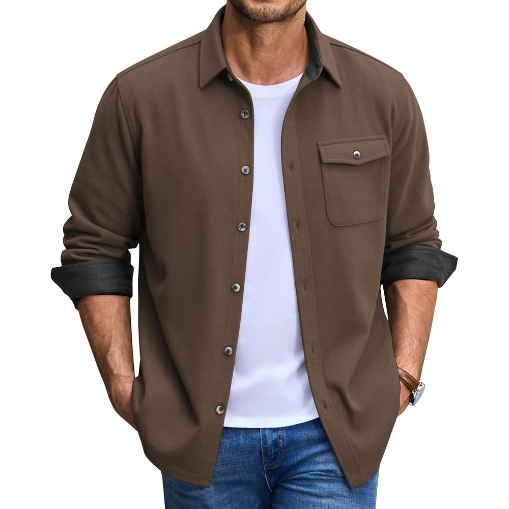 image:imageCOOFANDY Mens Button Down Shirt Jacket Long Sleeve Flannel ShirtsBrown