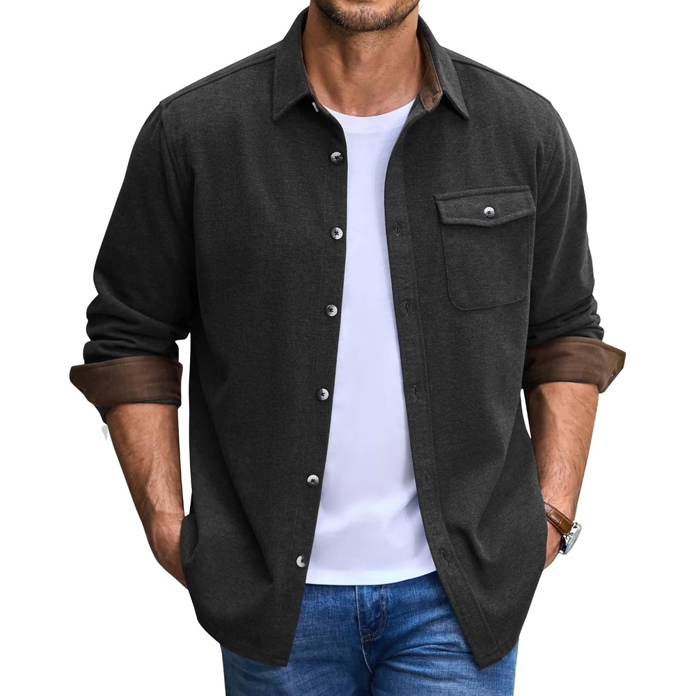 image:imageCOOFANDY Mens Button Down Shirt Jacket Long Sleeve Flannel ShirtsDark Gray Heather