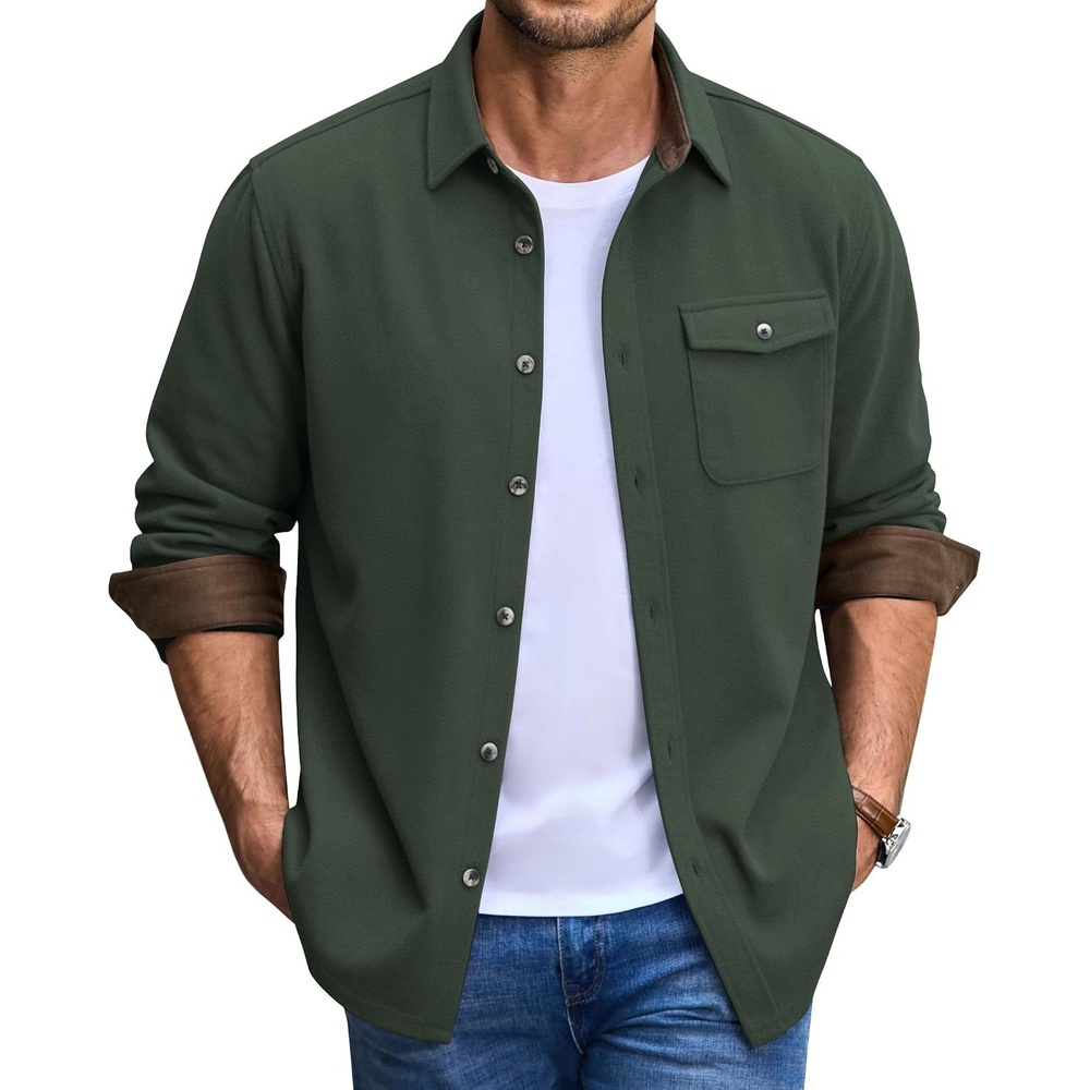 image:imageCOOFANDY Mens Button Down Shirt Jacket Long Sleeve Flannel ShirtsLake Green