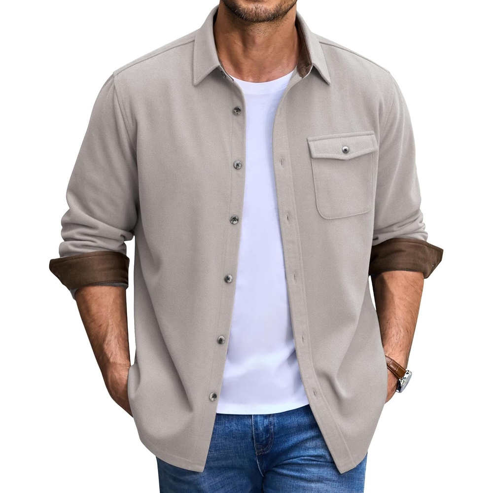 image:imageCOOFANDY Mens Button Down Shirt Jacket Long Sleeve Flannel ShirtsLight Gray
