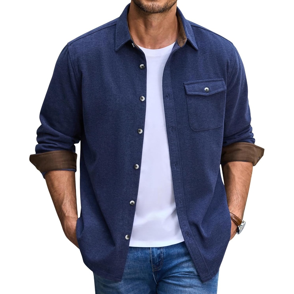 image:imageCOOFANDY Mens Button Down Shirt Jacket Long Sleeve Flannel ShirtsNavy Blue Heather