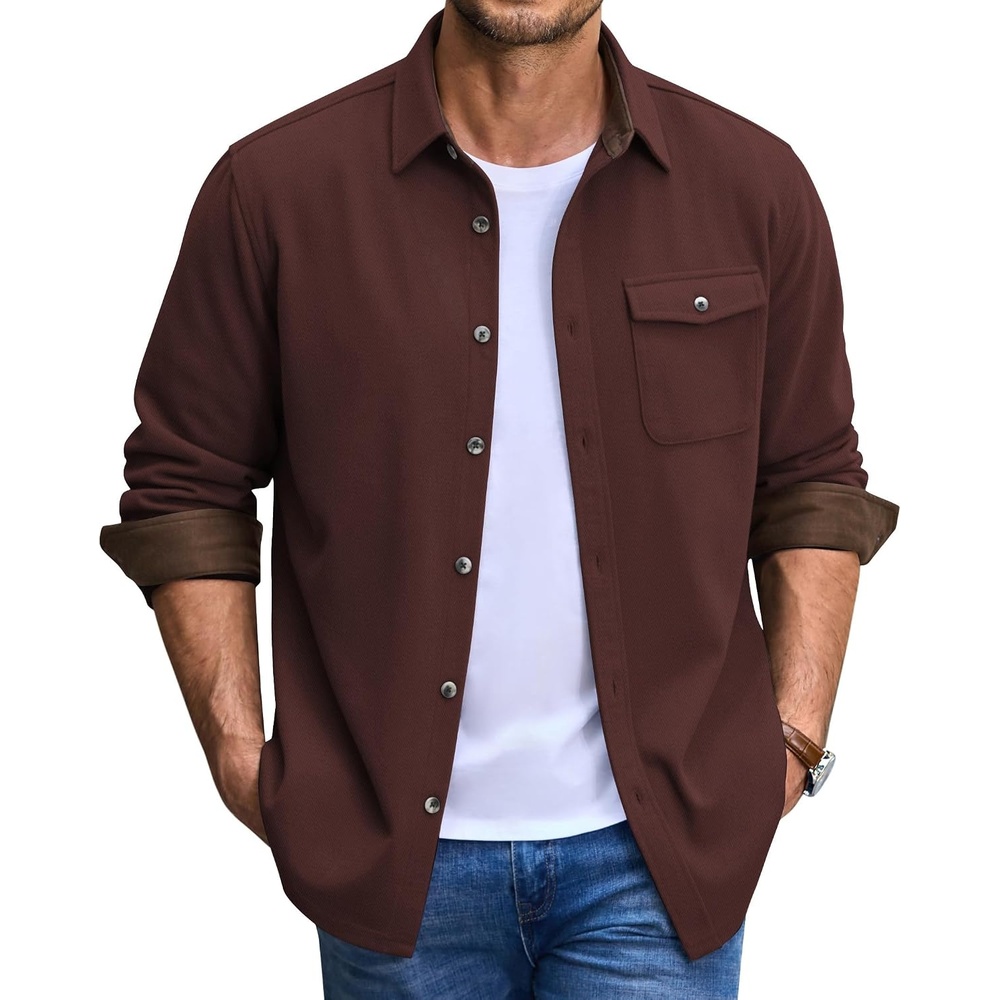 image:imageCOOFANDY Mens Button Down Shirt Jacket Long Sleeve Flannel ShirtsWine Red