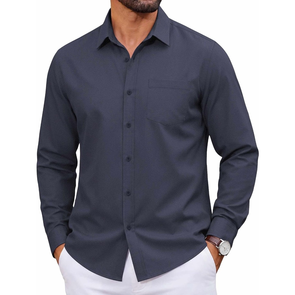 image:imageCOOFANDY Mens Casual Button Down Long Sleeve Shirt Denim Dress ShirtDark Blue