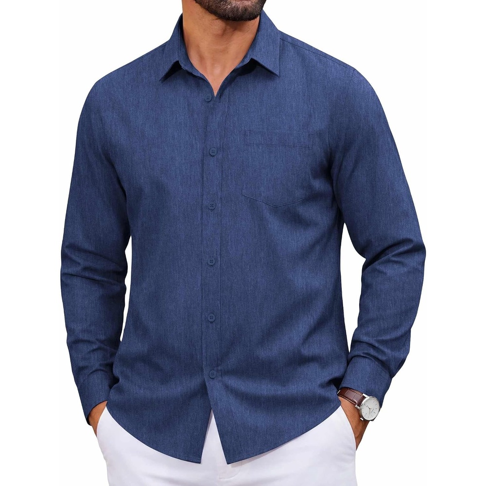 image:imageCOOFANDY Mens Casual Button Down Long Sleeve Shirt Denim Dress ShirtDeep Blue