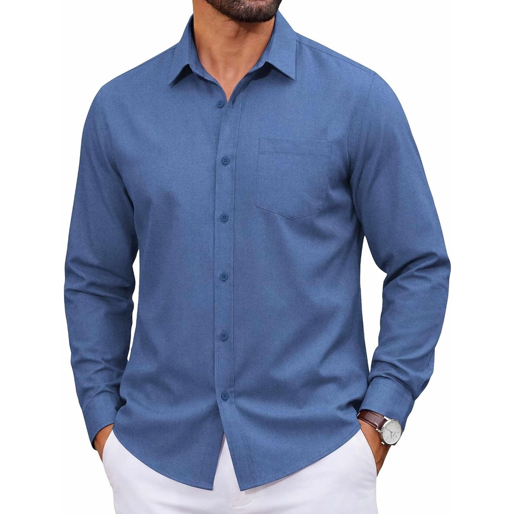 image:imageCOOFANDY Mens Casual Button Down Long Sleeve Shirt Denim Dress ShirtDenim Blue