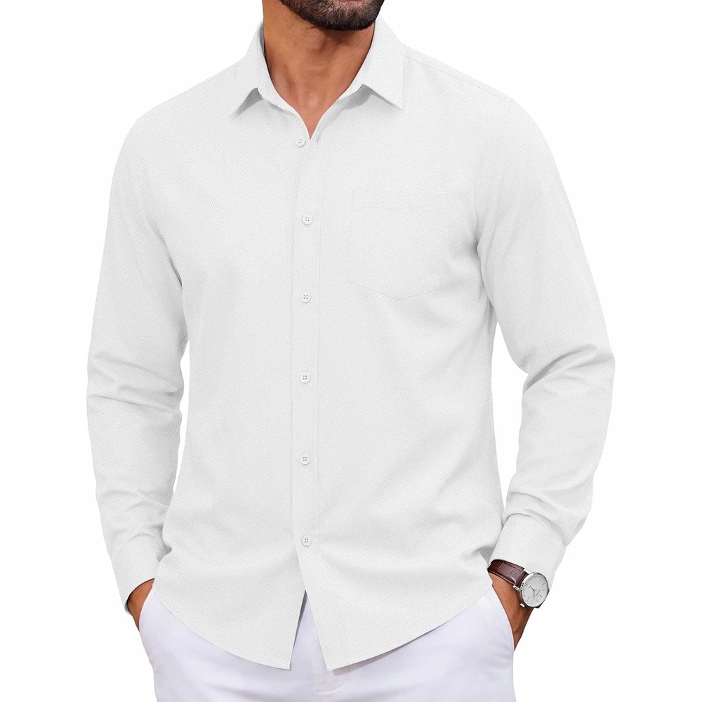 image:imageCOOFANDY Mens Casual Button Down Long Sleeve Shirt Denim Dress ShirtWhite
