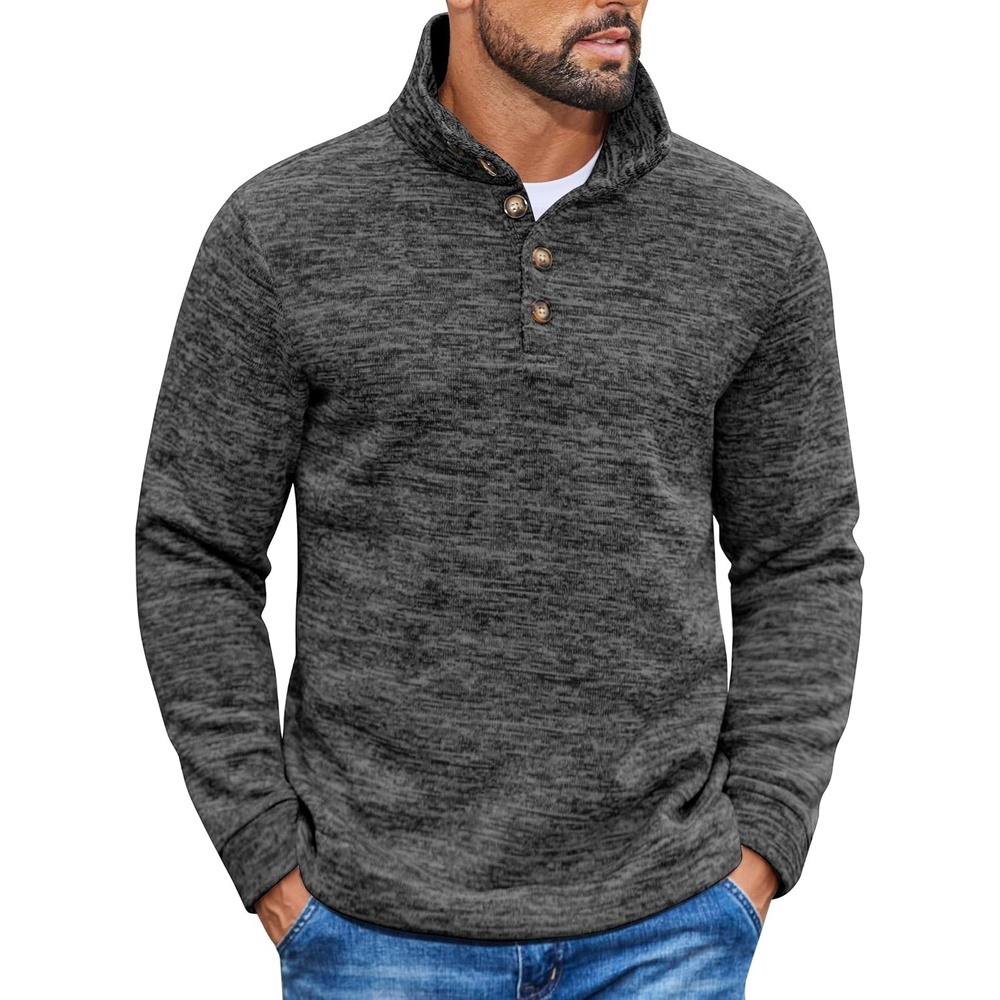 image:imageCOOFANDY Mens Casual Pullover Sweater Quarter Button Fleece Sweatshirt Knitted Thermal SweatersDark Grey