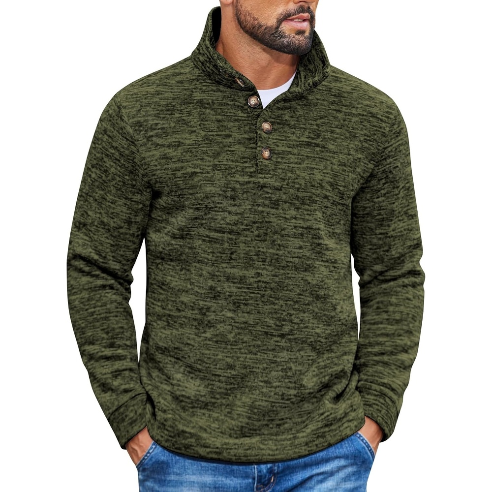 image:imageCOOFANDY Mens Casual Pullover Sweater Quarter Button Fleece Sweatshirt Knitted Thermal SweatersGreen