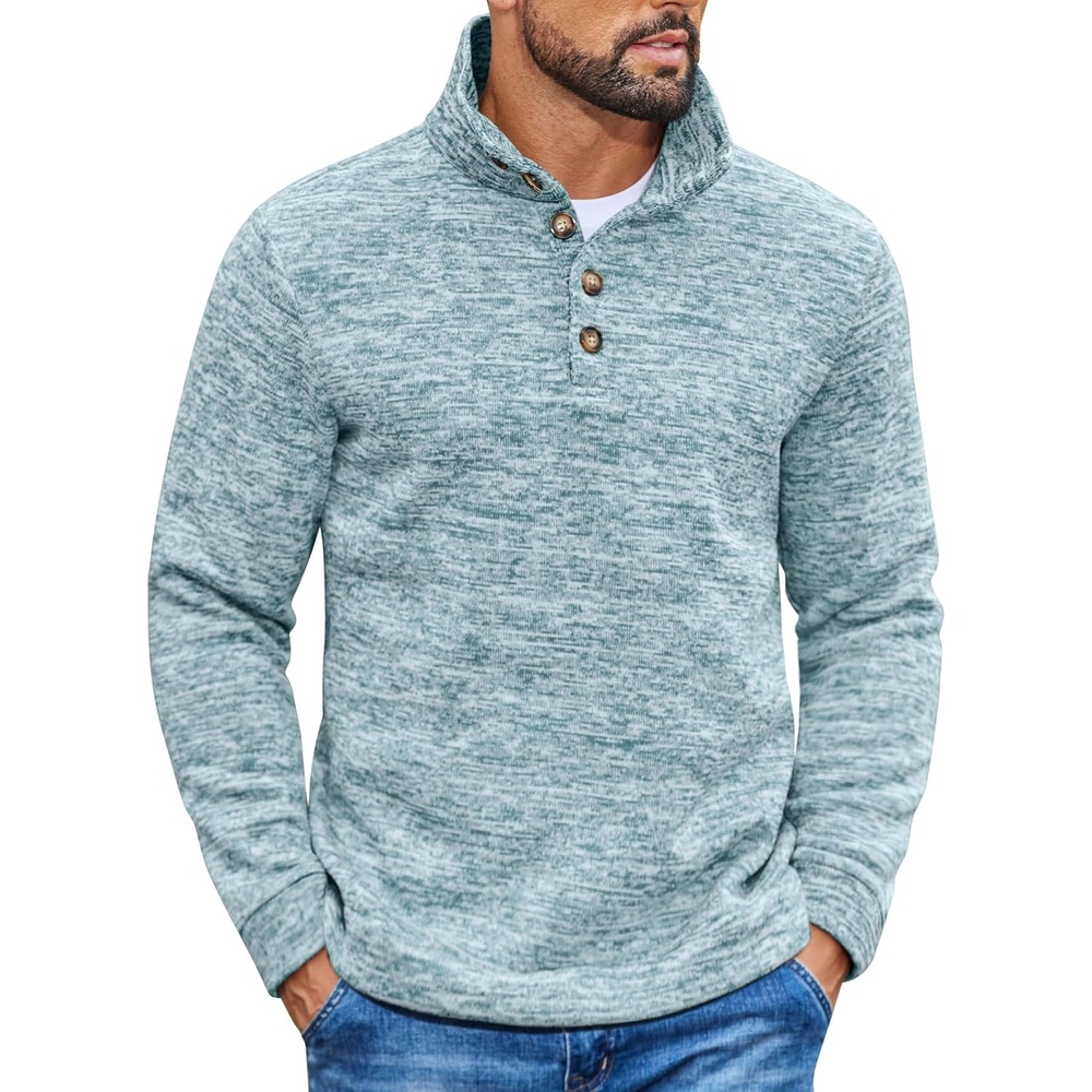 image:imageCOOFANDY Mens Casual Pullover Sweater Quarter Button Fleece Sweatshirt Knitted Thermal SweatersMint Green Heather