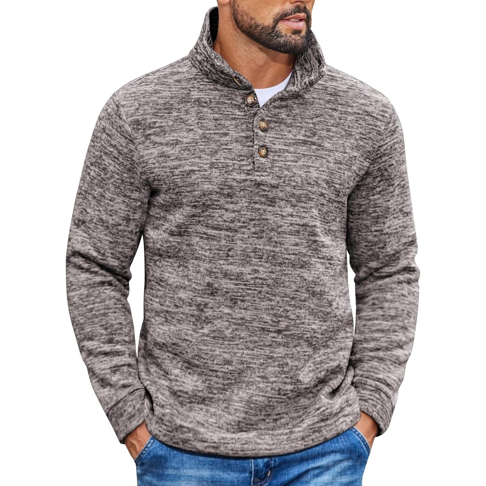 image:imageCOOFANDY Mens Casual Pullover Sweater Quarter Button Fleece Sweatshirt Knitted Thermal SweatersPale Grey