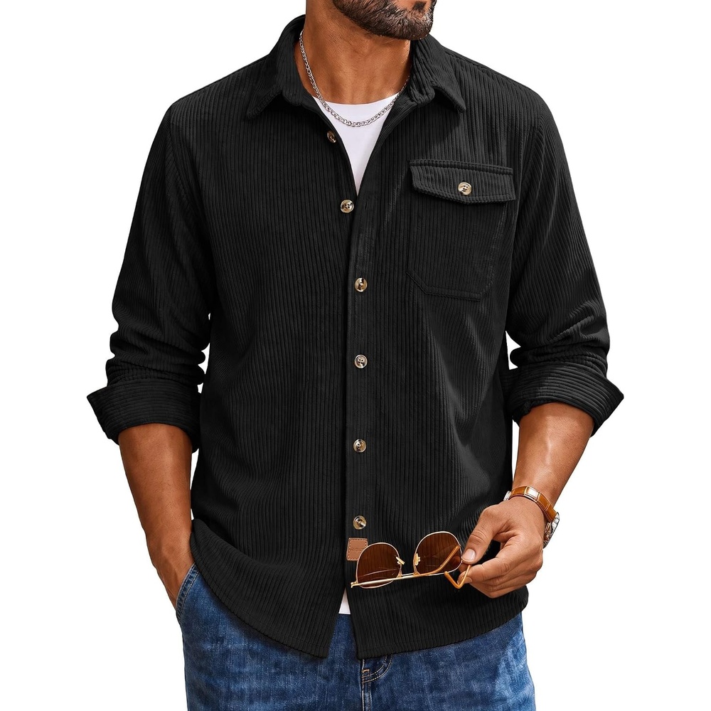 image:imageCOOFANDY Mens Corduroy Shirt Long Sleeve Button Down Casual Shirts JacketBlack