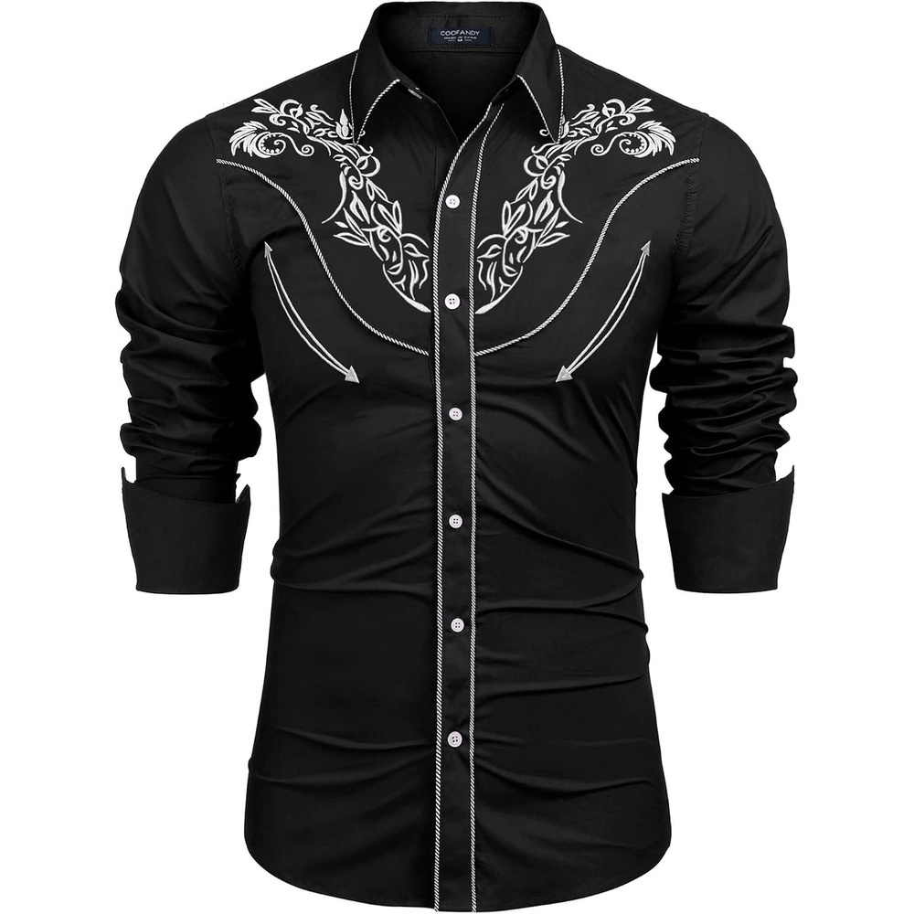 image:imageCOOFANDY Mens Cowboy Shirtss Embroidered Rose Design Shirts Western Long Sleeve Button Down ShirtsBlack