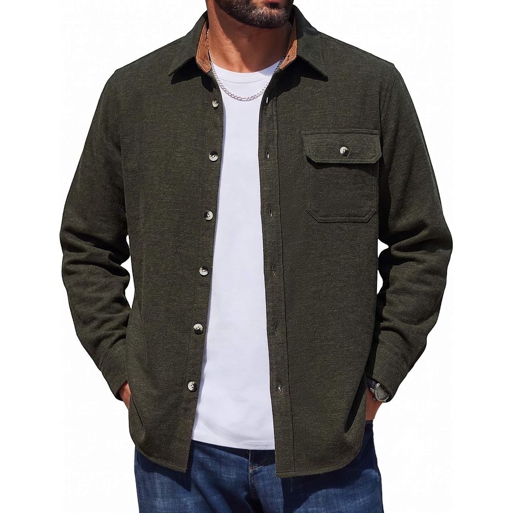 image:imageCOOFANDY Mens Flannel Shirts Long Sleeve Plaid Button Down Shirt JacketArmy Green