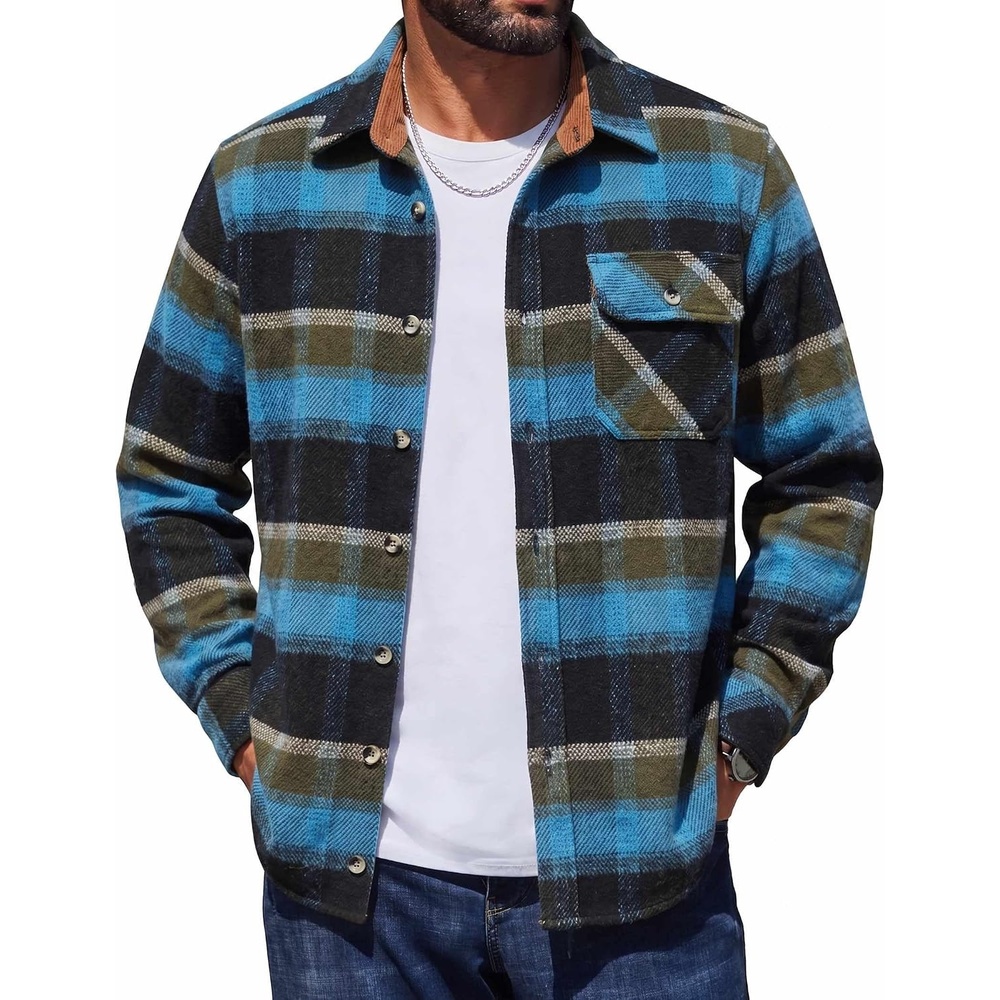 image:imageCOOFANDY Mens Flannel Shirts Long Sleeve Plaid Button Down Shirt JacketBlue