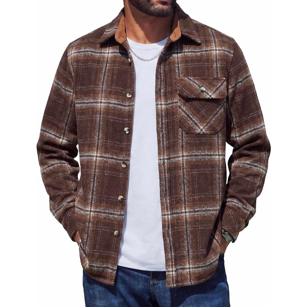 image:imageCOOFANDY Mens Flannel Shirts Long Sleeve Plaid Button Down Shirt JacketBrown