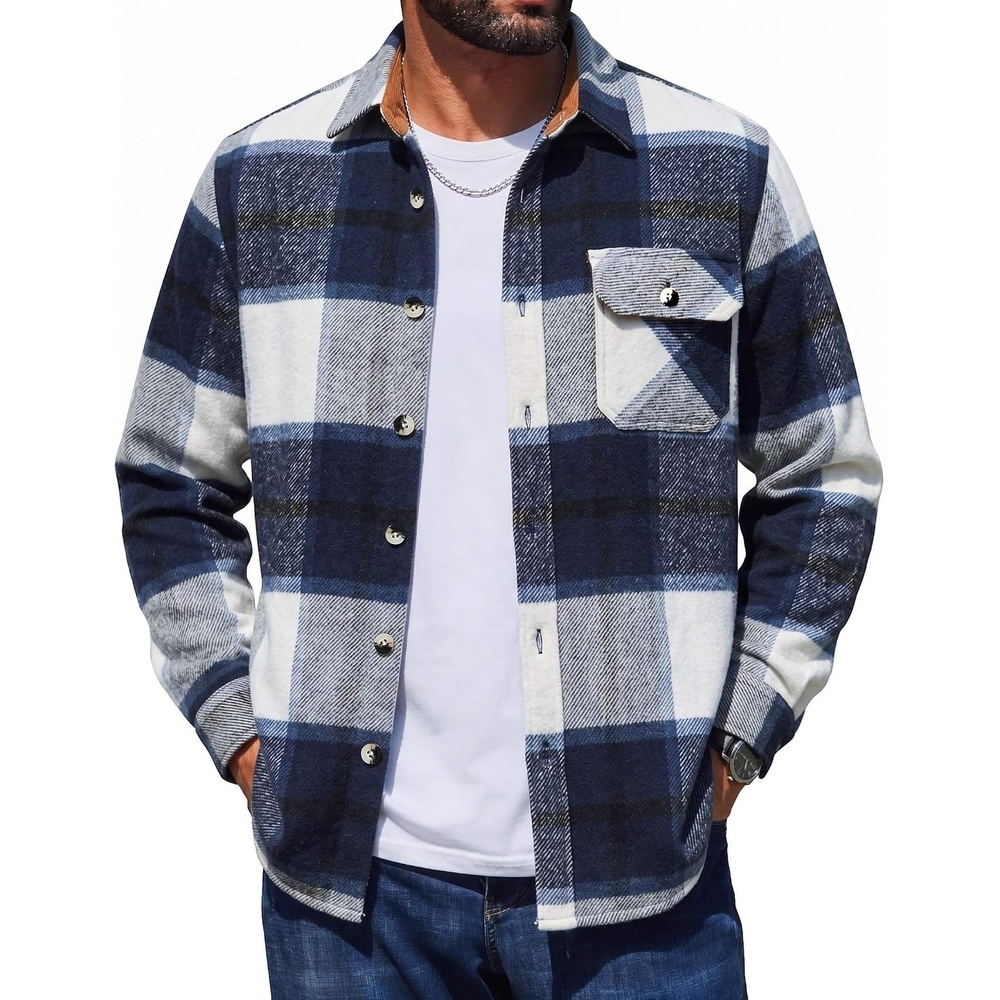image:imageCOOFANDY Mens Flannel Shirts Long Sleeve Plaid Button Down Shirt JacketNavy Blue