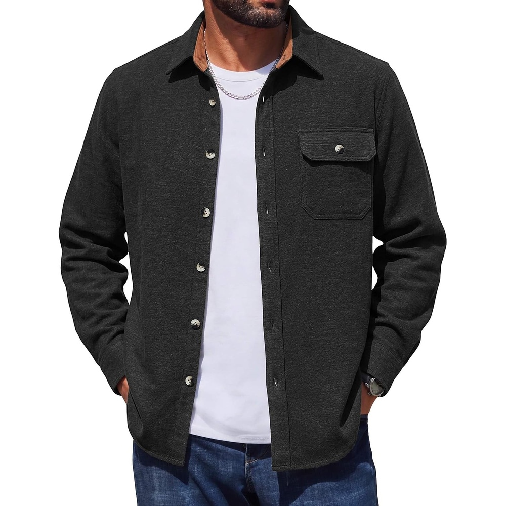image:imageCOOFANDY Mens Flannel Shirts Long Sleeve Plaid Button Down Shirt JacketSolid Black