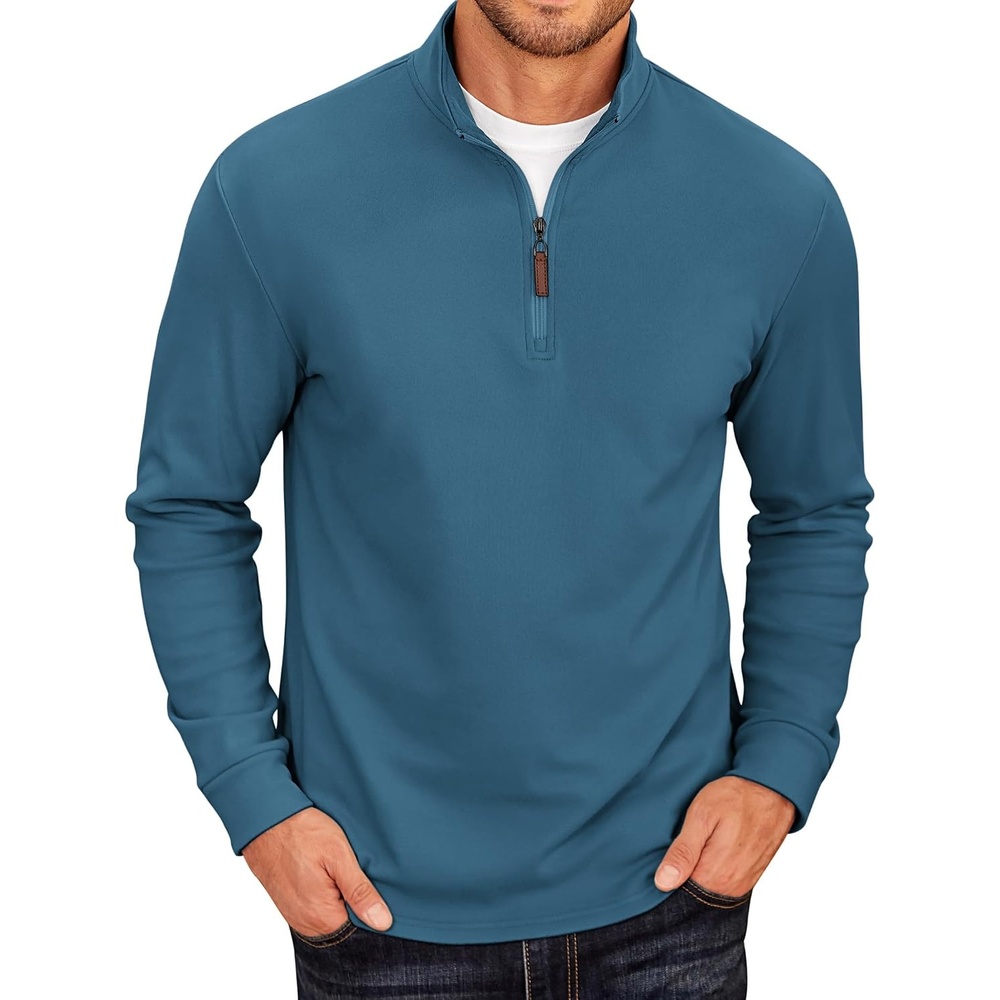 image:imageCOOFANDY Mens Fleece Quarter Zip Pullover Long Sleeve Mock Neck SweatshirtSolid Blue Gray