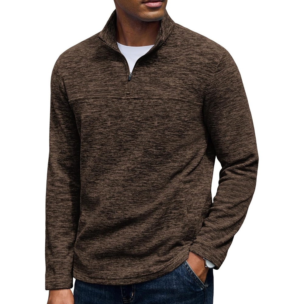 image:imageCOOFANDY Mens Fleece Quarter Zip Pullover Long Sleeve Thermal SweatshirtBrown