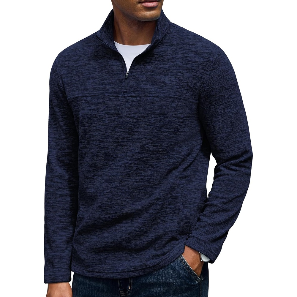 image:imageCOOFANDY Mens Fleece Quarter Zip Pullover Long Sleeve Thermal SweatshirtDark Blue